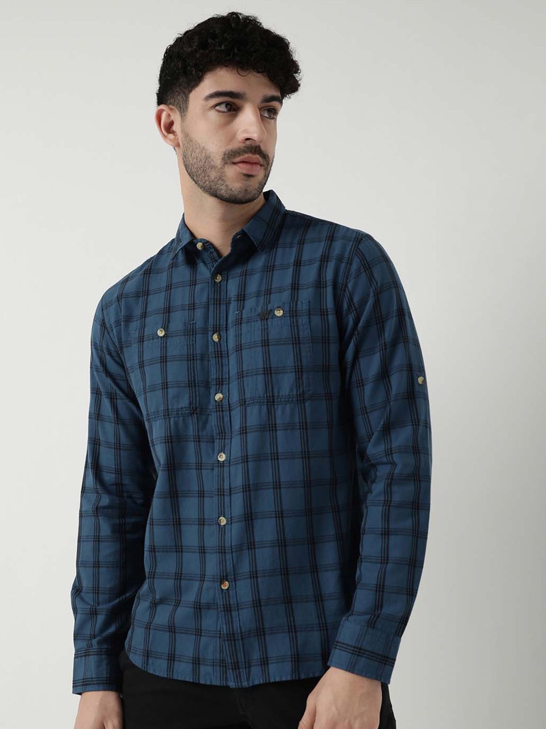 

Wildcraft Comfort Tartan Checked Cotton Casual Shirt, Teal