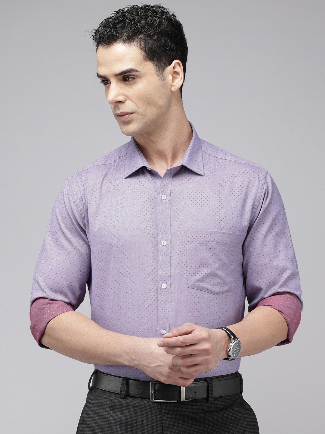 

Park Avenue Slim Fit Micro Ditsy Printed Formal Shirt, Violet
