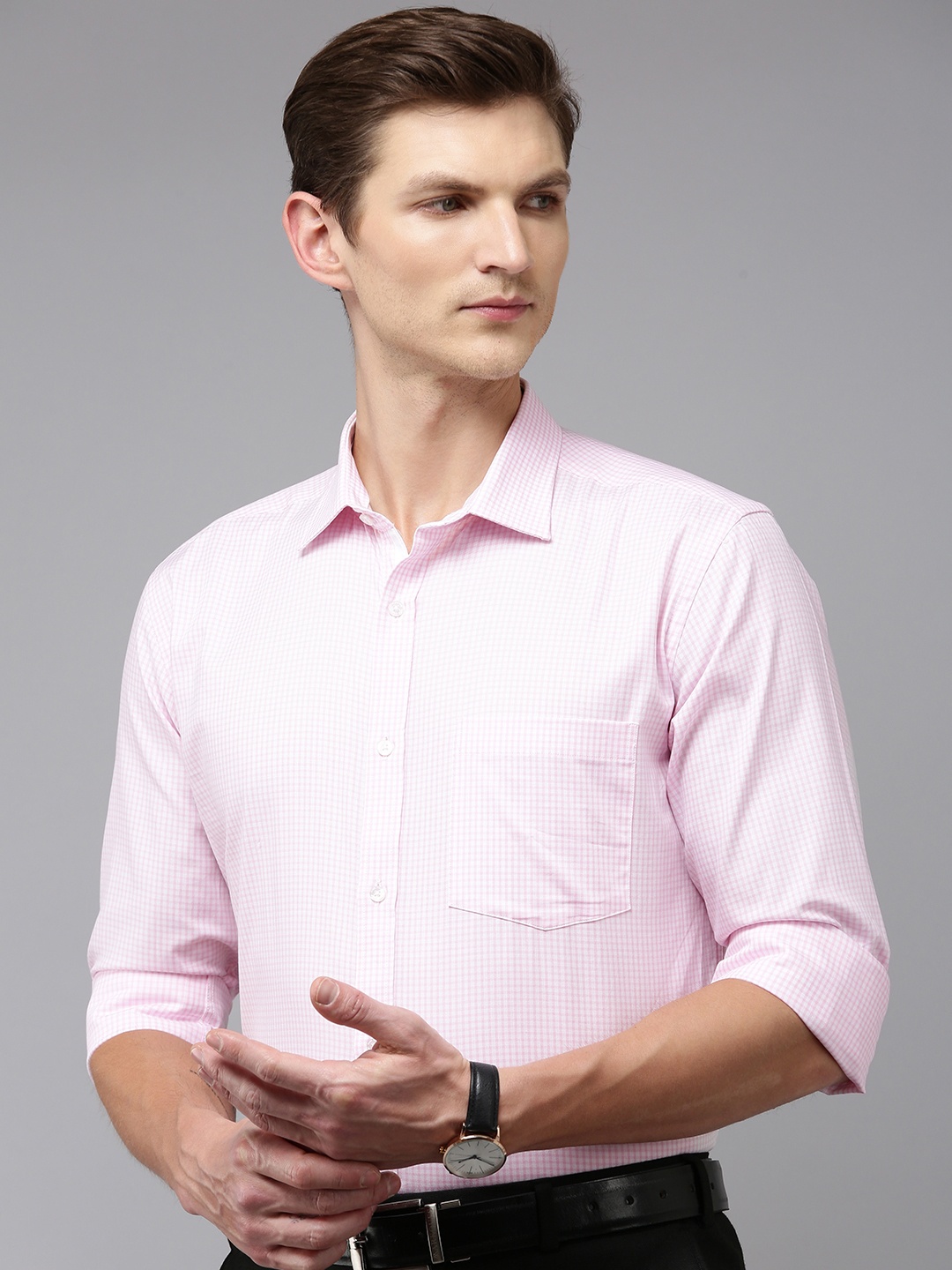 

Park Avenue Men Pure Cotton Slim Fit Micro Checks Formal Shirt, Pink