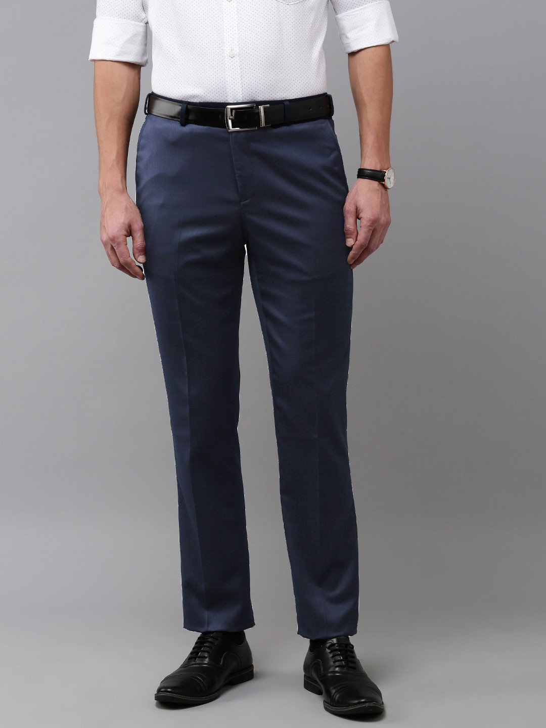 

Park Avenue Men Solid Trousers, Navy blue