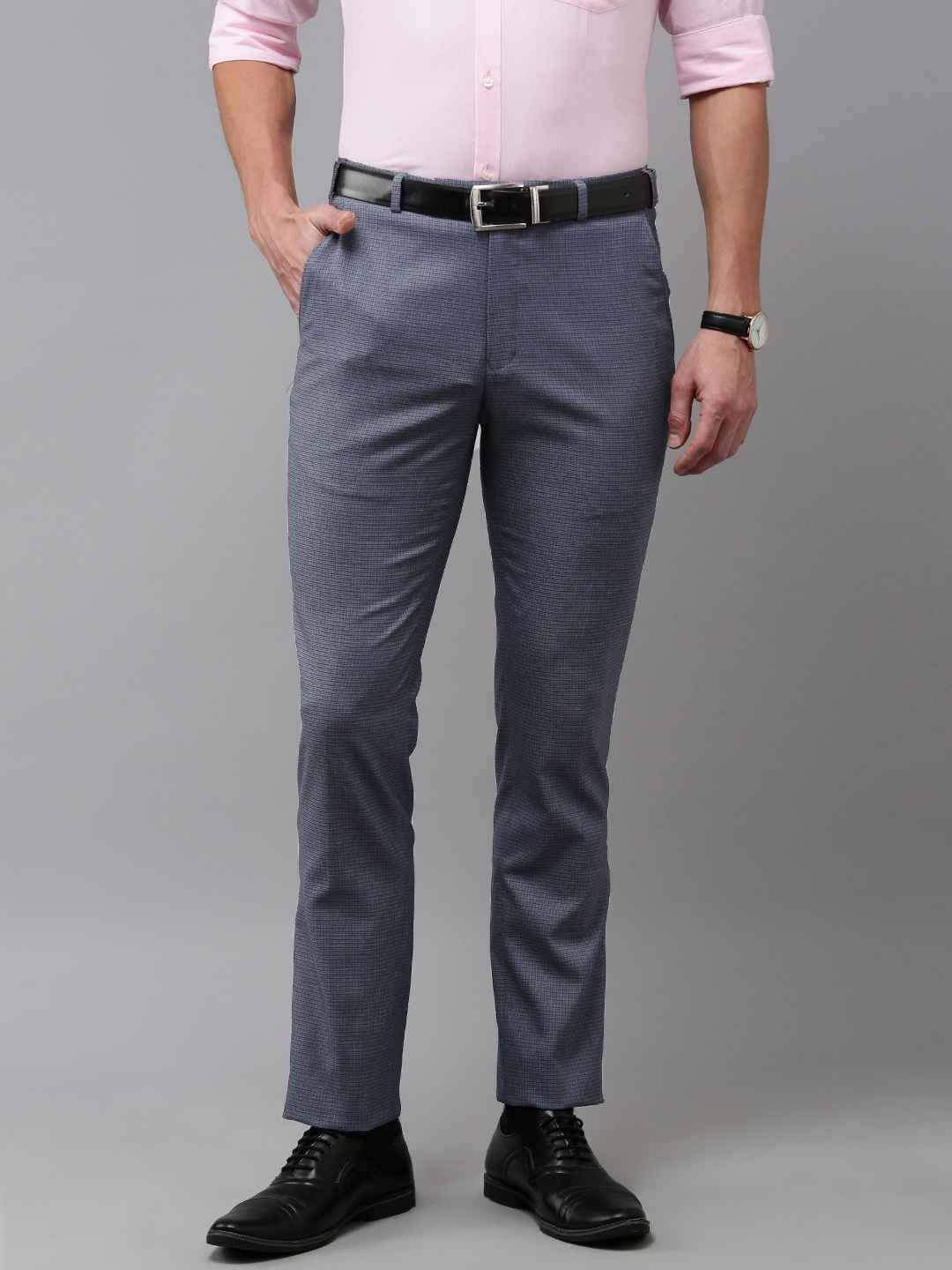 

Park Avenue Men Checked Slim Fit Trousers, Blue