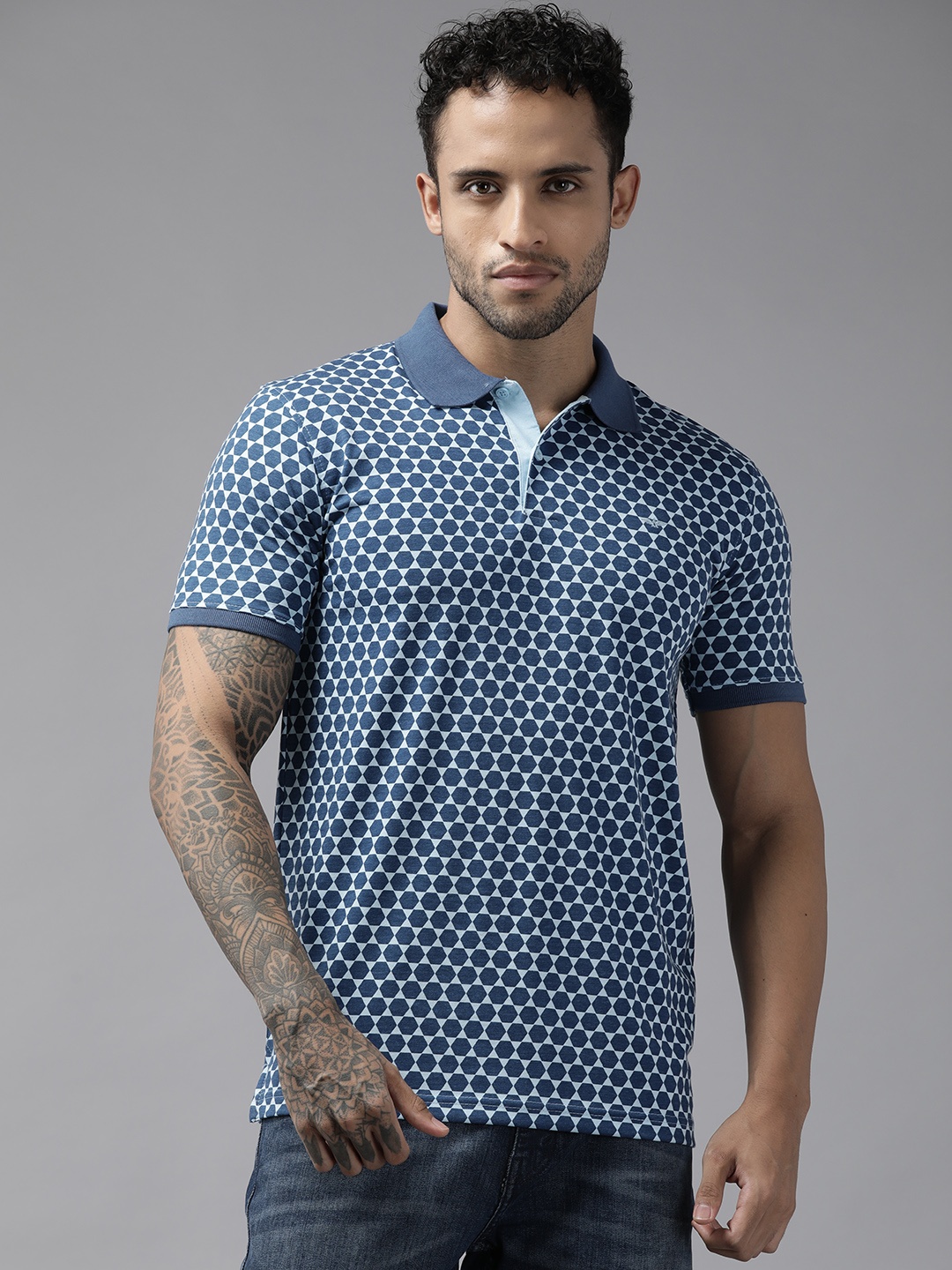 

Park Avenue Printed Polo Collar Slim Fit T-shirt, Blue