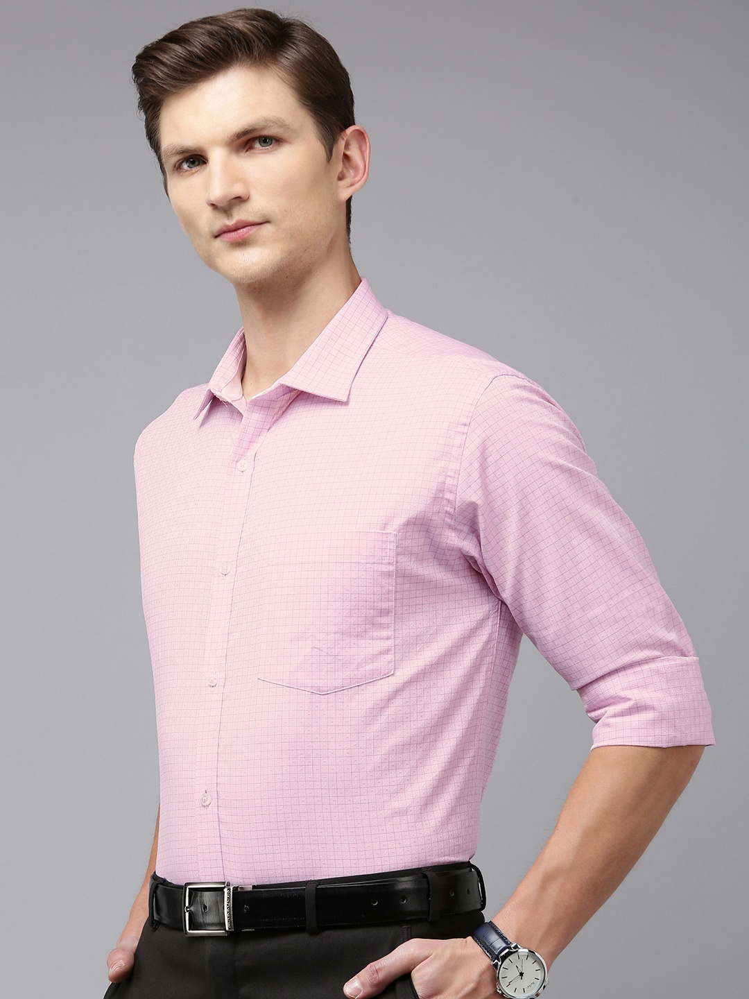 

Park Avenue Pure Cotton Slim Fit Checked Formal Shirt, Pink