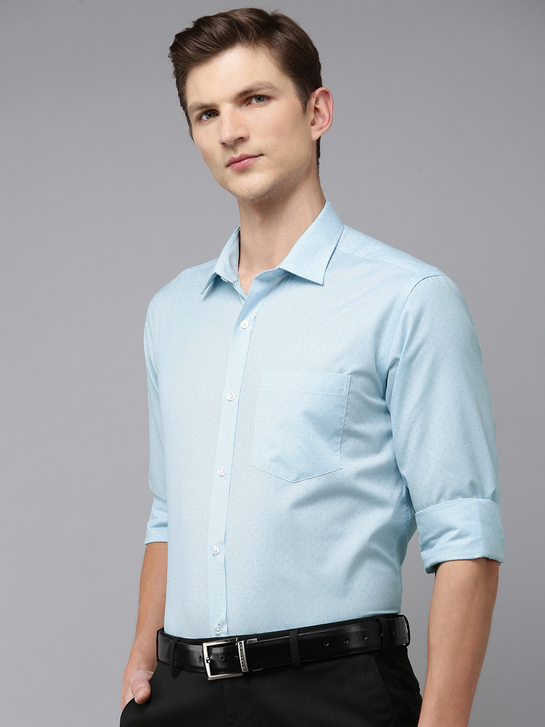 

Park Avenue Textured Slim Fit Opaque Formal Shirt, Blue