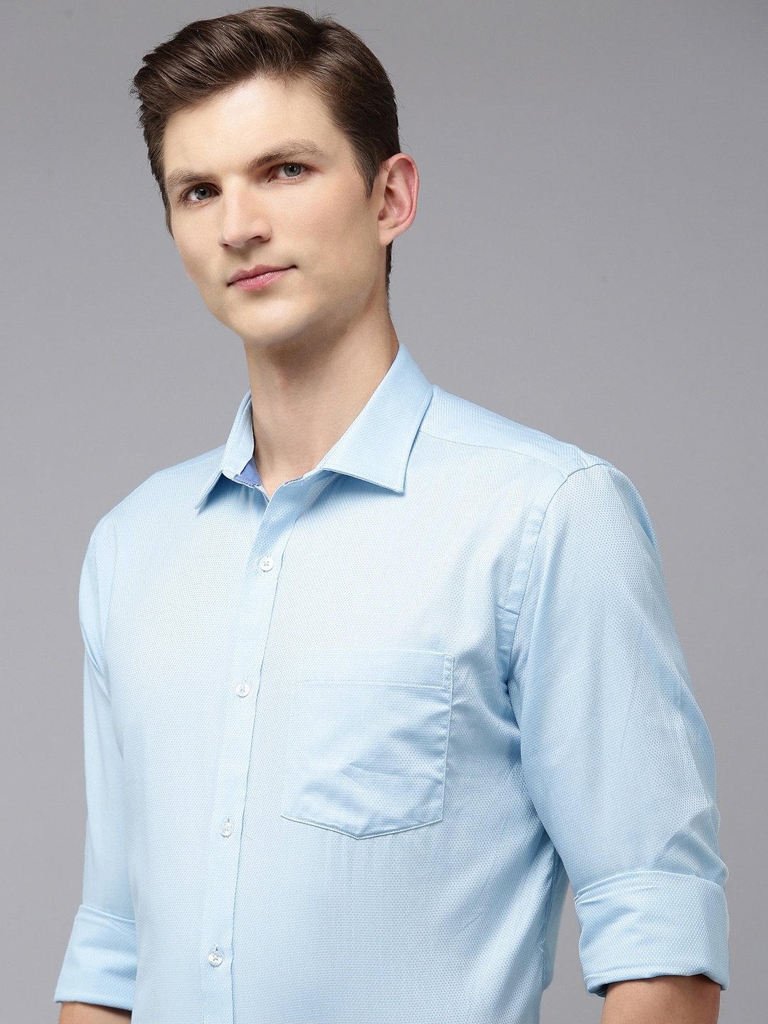 

Park Avenue Pure Cotton Self Design Textured Slim Fit Opaque Formal Shirt, Blue