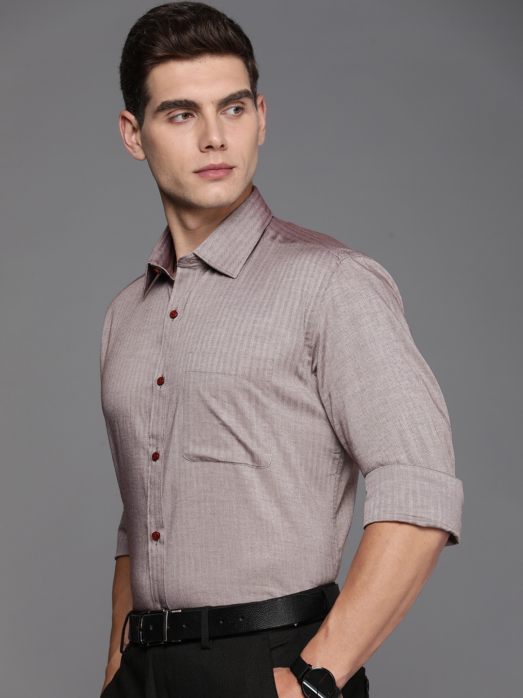 

Raymond Pure Cotton Textured Slim Fit Opaque Formal Shirt, Taupe