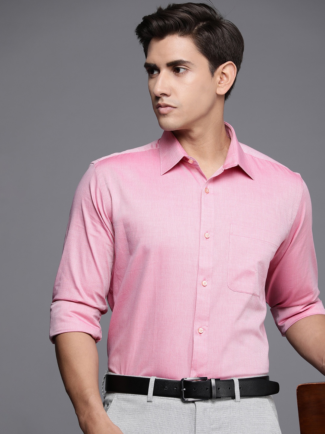 

Raymond Self Design Pure Cotton Opaque Formal Shirt, Pink