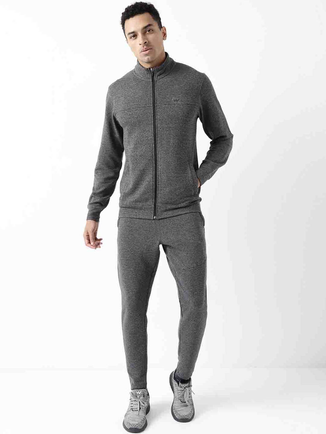 

Wildcraft Self Design Mock Collar Cotton Tracksuit, Grey