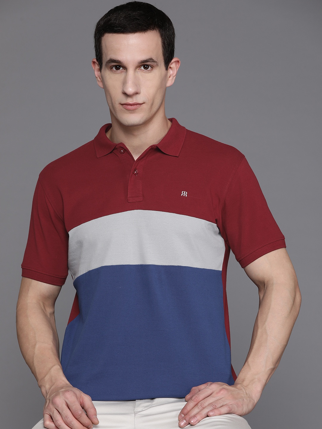 

Raymond Colourblocked Pure Cotton Polo Collar T-shirt, Maroon