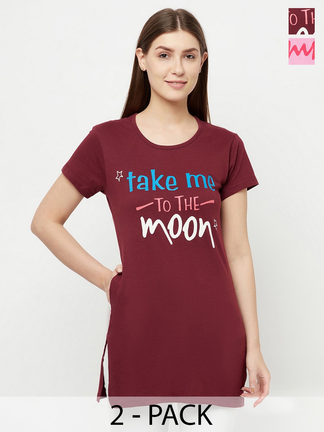 

T.T. Pack Of 2 Typography Printed Cotton T Shirts, Maroon