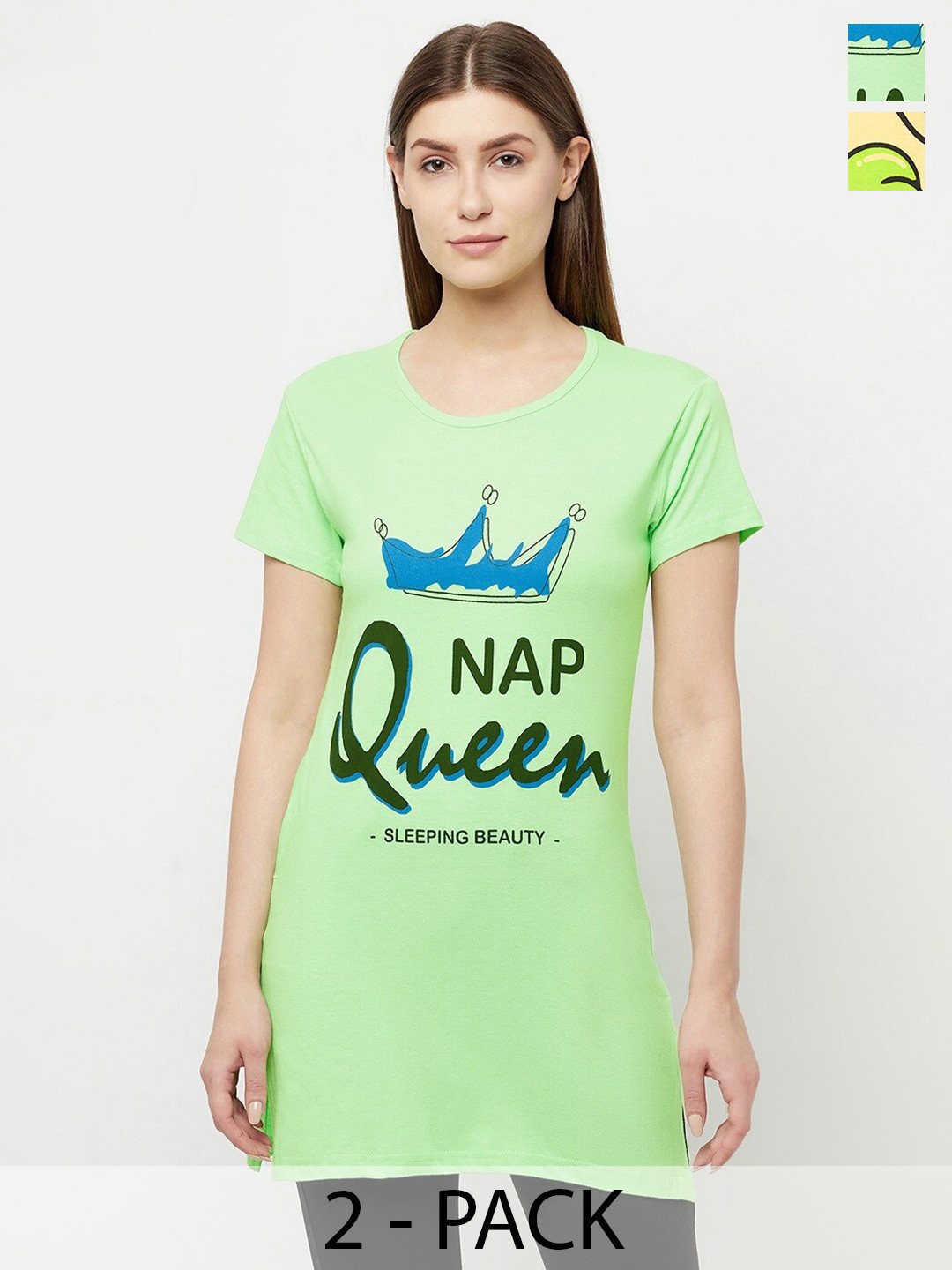 

T.T. Pack Of 2 Typography Printed Cotton T Shirts, Green