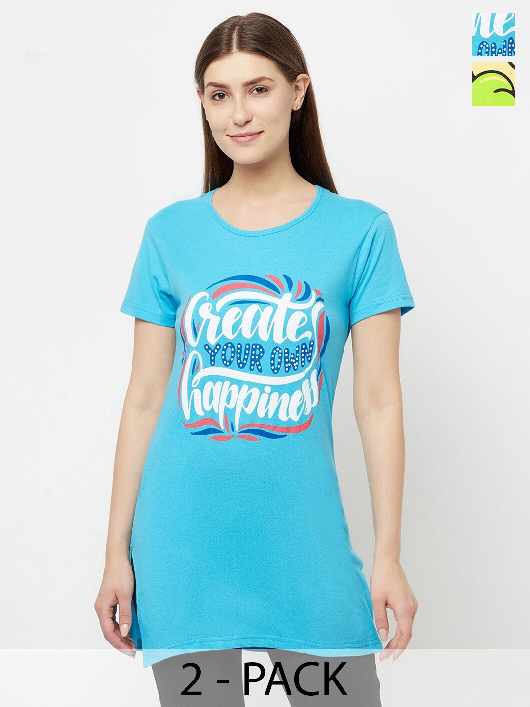 

T.T. Pack Of 2 Typography Printed Cotton T Shirts, Blue