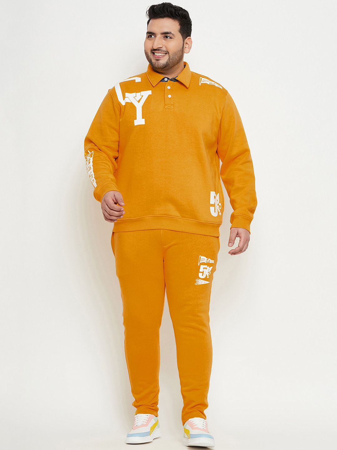 

Club York Men Plus Size Typography Printed Mid-Rise Fleece Track Pants, Mustard