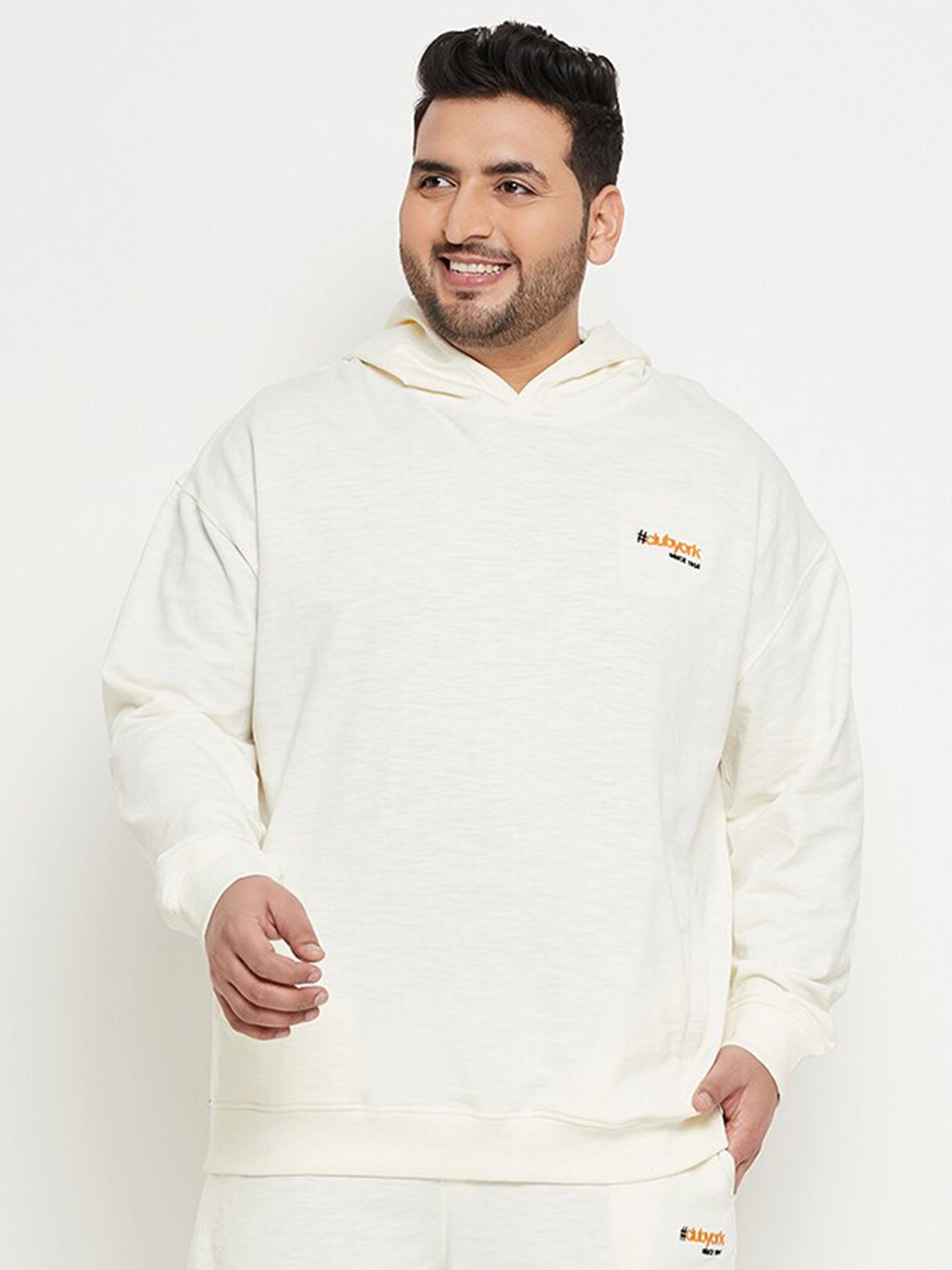 

Club York Plus Size Hooded Cotton Pullover, Off white