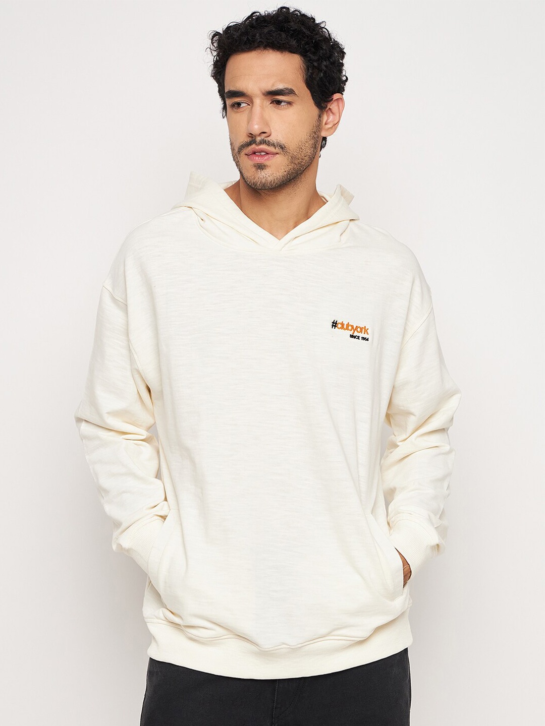

Club York Hooded Cotton Pullover Sweatshirt, Off white