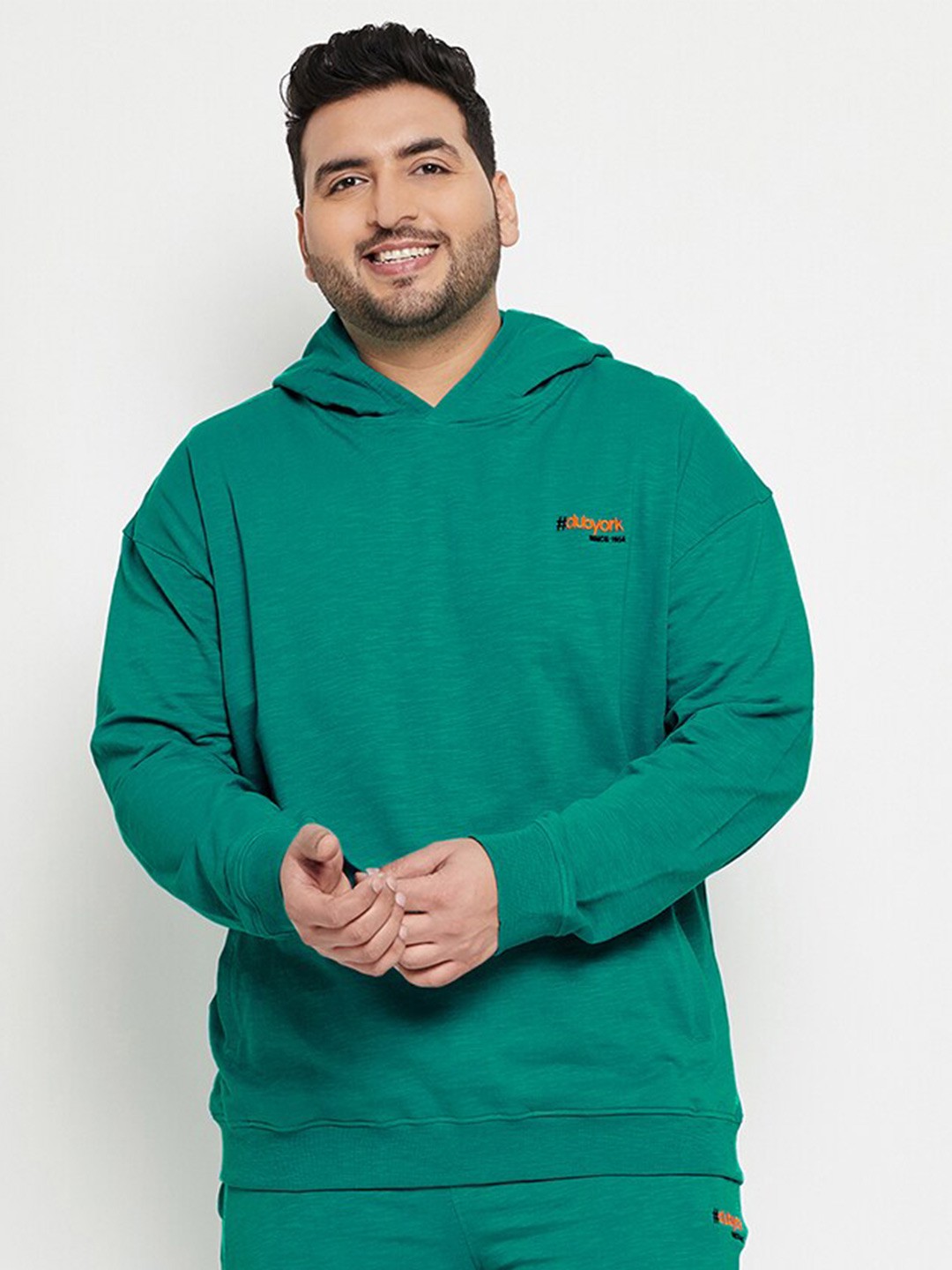 

Club York Plus Size Hooded Cotton Pullover Sweatshirt, Teal