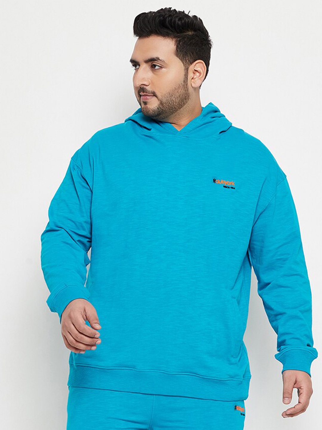 

Club York Plus Size Hooded Cotton Pullover Sweatshirt, Blue