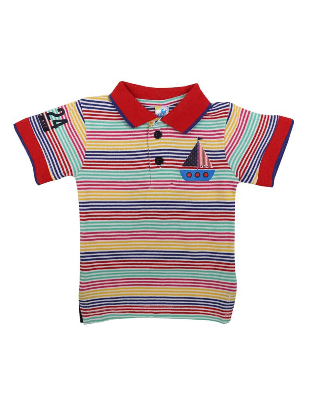 

V-Mart Infants Kids White Striped Polo Collar Cotton T-shirt, Red