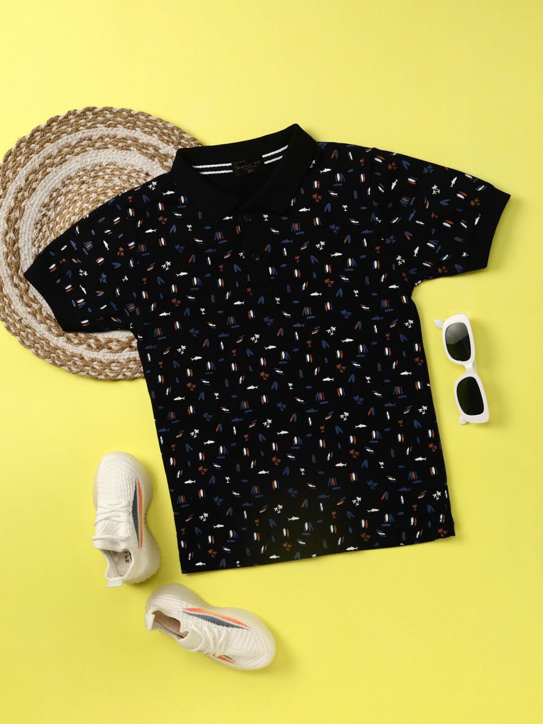 

V-Mart Boys Conversational Printed Polo Collar Cotton T-shirt, Black