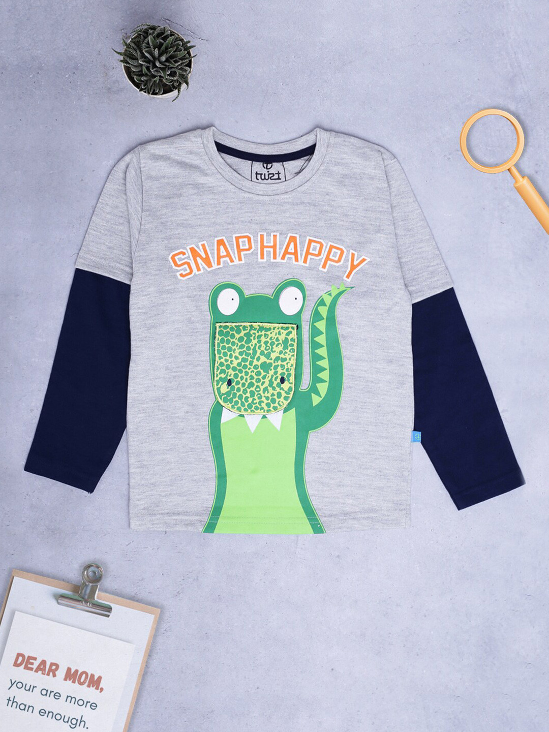 

V-Mart Boys Graphic Printed Cotton T-shirt, Grey