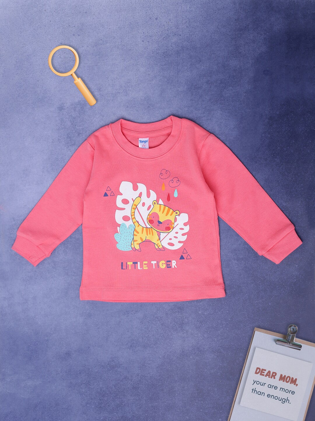 V-Mart Kids Graphic Printed Round Neck Cotton T-shirt, Coral