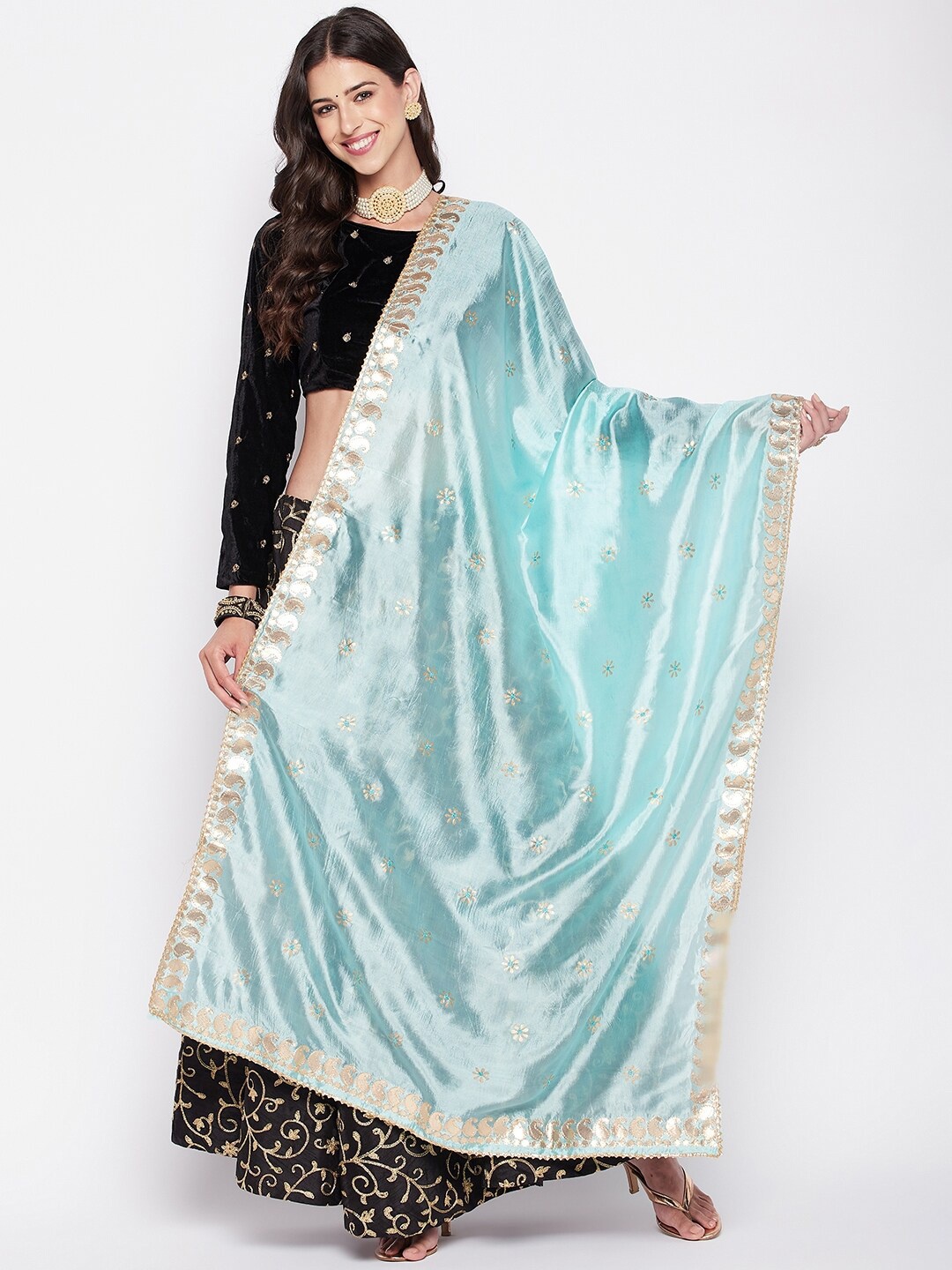 

Clora Creation Ethnic Motifs Embroidered Gotta Patti Dupatta, Blue