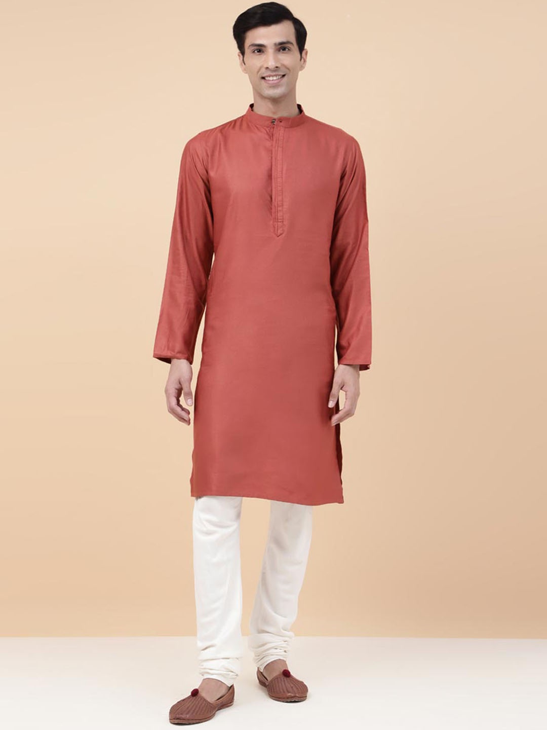 

Fabindia Mandarin Collar Straight Kurta, Rust