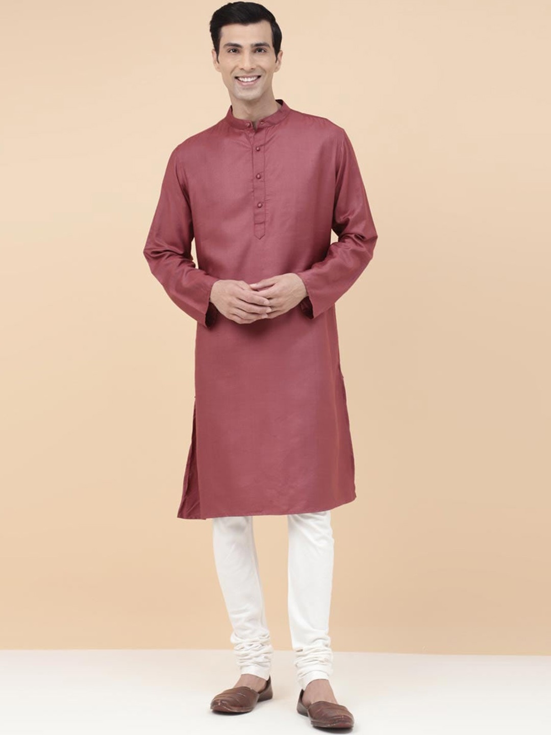 

Fabindia Band Collar Straight Kurta, Red