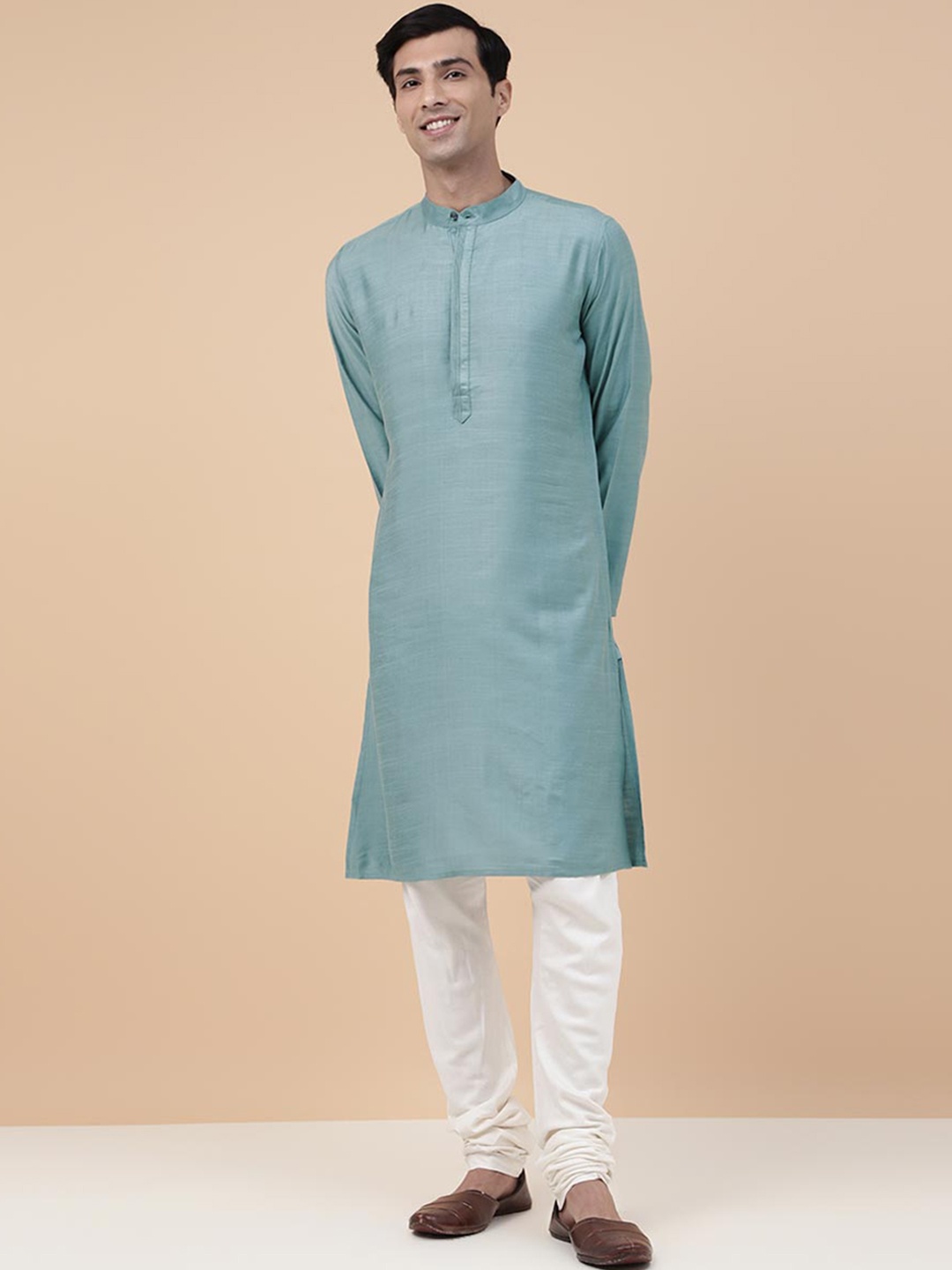 

Fabindia Band Collar Straight Kurta, Teal