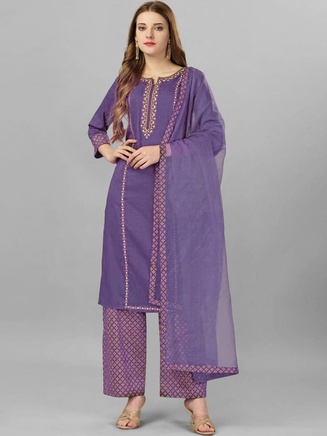 

KALINI Ethnic Motifs Embroidered Kurta with Trousers & Dupatta, Purple