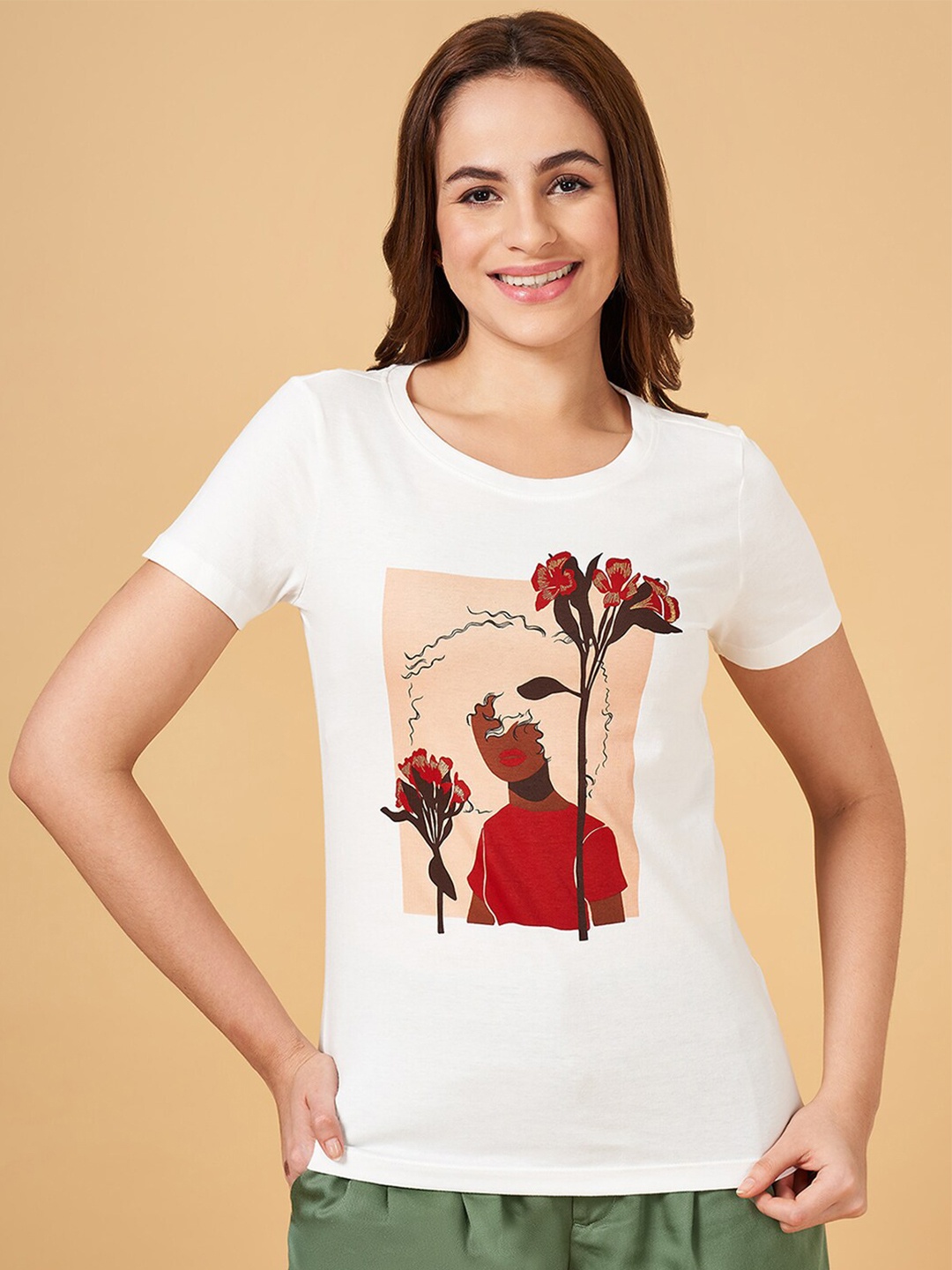 

Honey by Pantaloons Graphic Printed Cotton T-Shirt, Off white