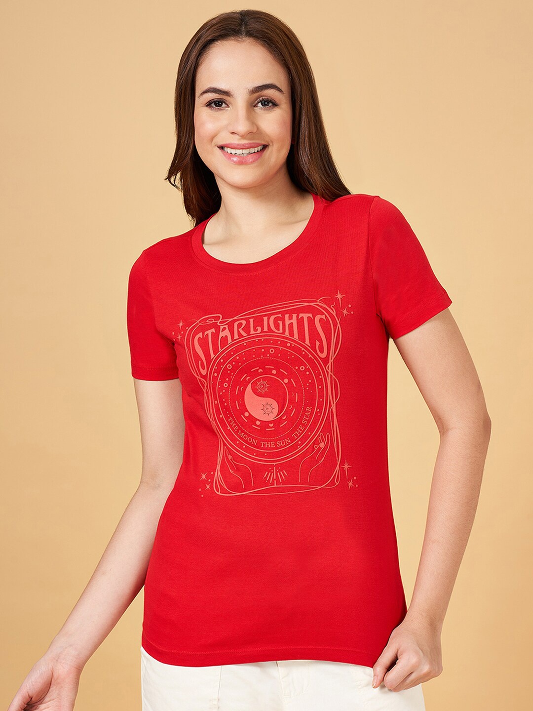 Honey by Pantaloons Typography Printed Cotton T-Shirt, Red