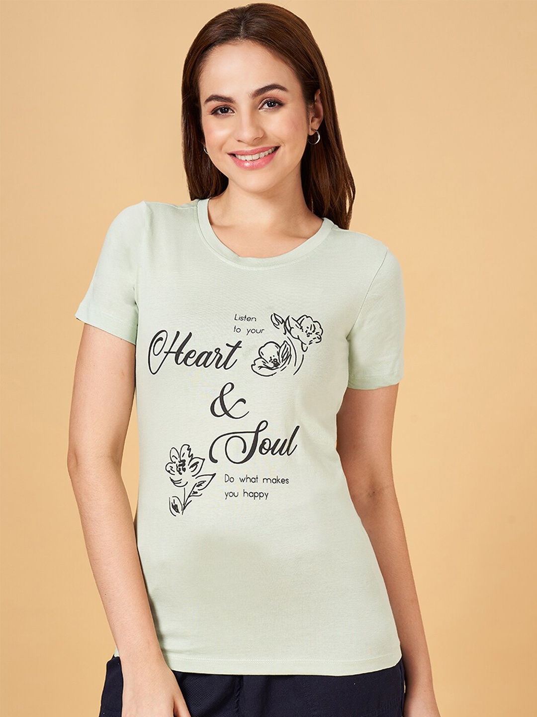 

Honey by Pantaloons Typography Printed Cotton T-shirt, Green