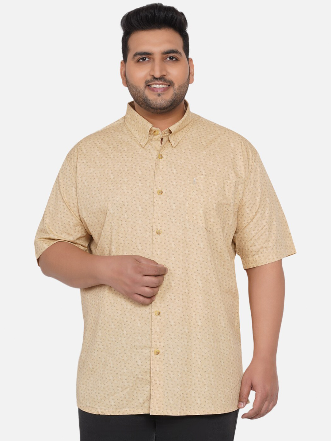 

Santonio Plus Size Classic Floral Printed Pure Cotton Casual Shirt, Beige