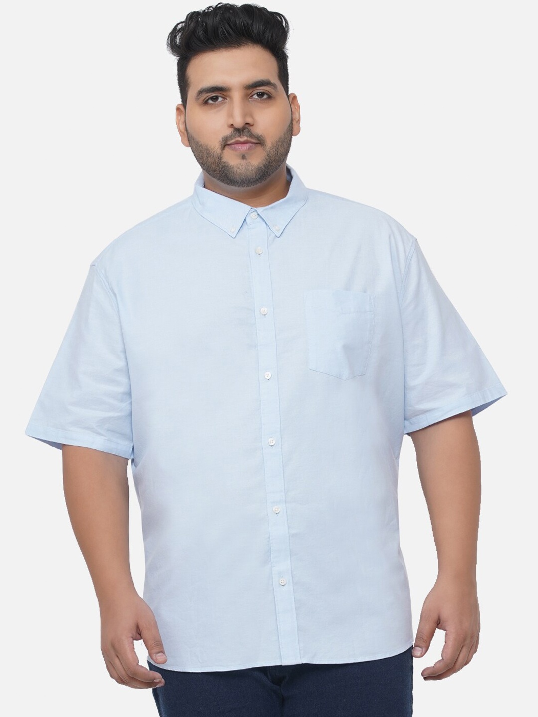 

Santonio Plus Size Classic Spread Collar Pure Cotton Casual Shirt, Blue