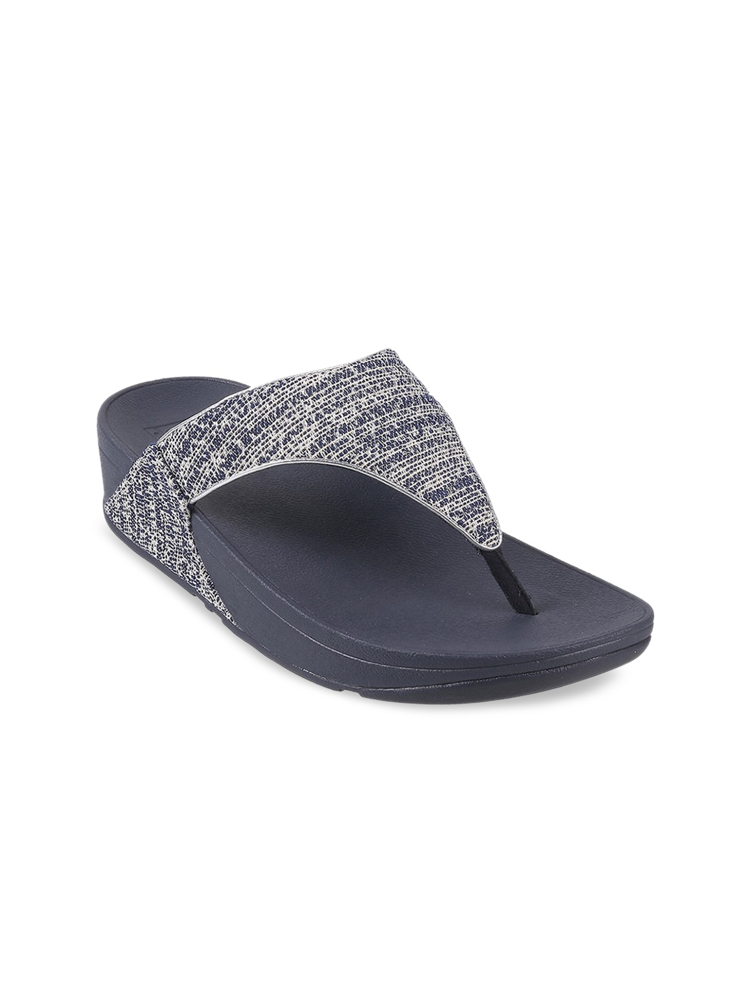 

fitflop Textured Open Toe Comfort Heels, Navy blue