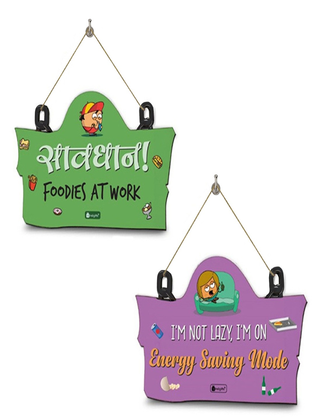 

Indigifts Wall Hanging Green & Purple 2 Pieces Board Printed MDF Hanging Wall Decor