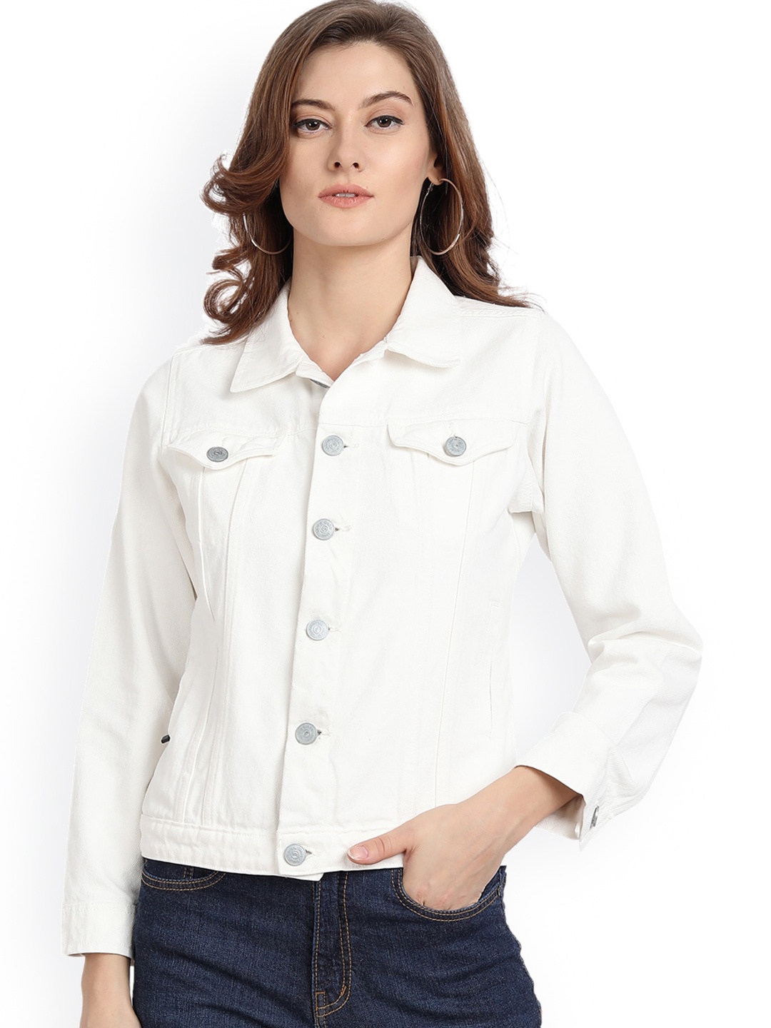 

Lorem Ginzo Spread Collar Long Sleeve Studded Denim Jacket, White