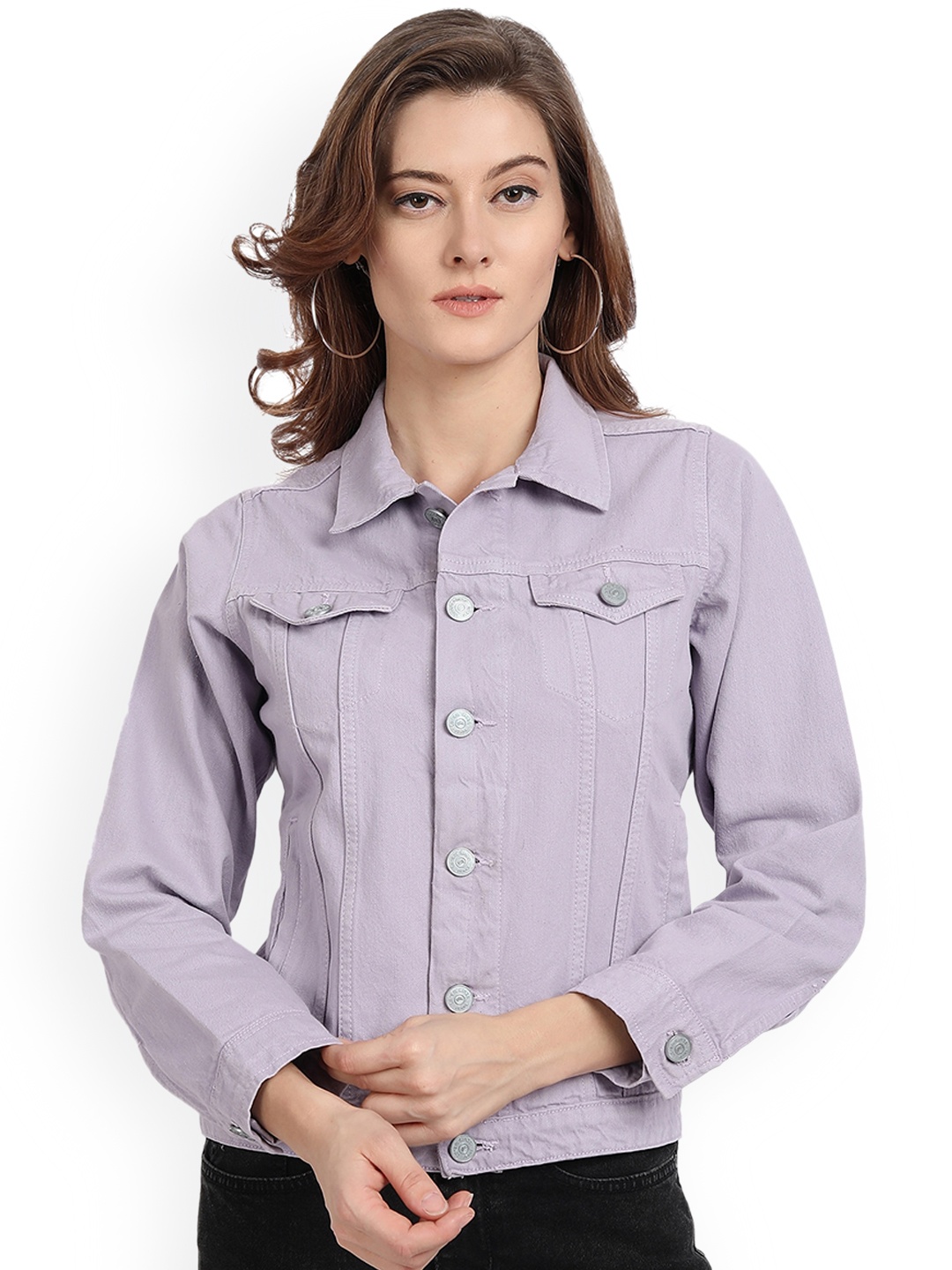 

Lorem Ginzo Spread Collar Long Sleeve Studded Denim Jacket, Purple