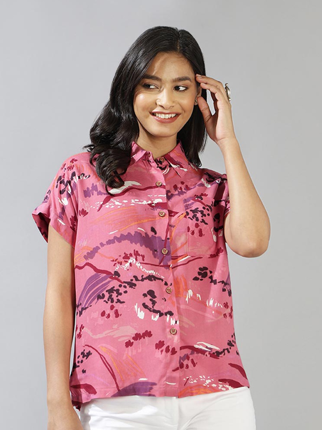 

Fabindia Floral Printed Casual Shirt, Pink