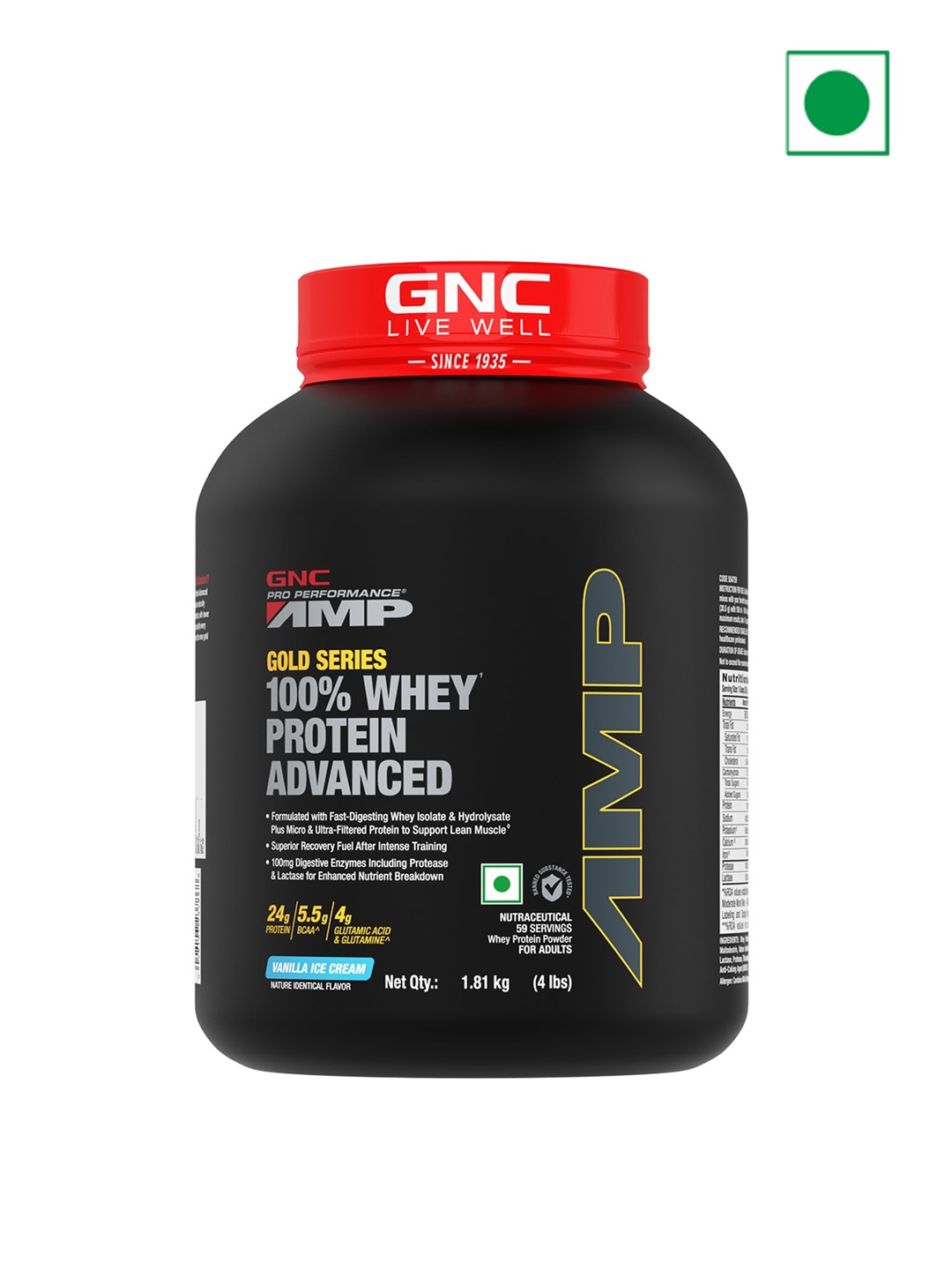 

GNC AMP Pure Isolate Zero Carb Vanilla Custard - 1.81 kg, Black