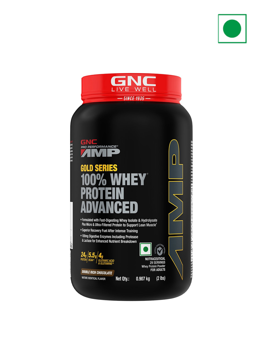 

GNC AMP Gold Series 100% Whey Protein Advanced Double Rich Chocolate - 0.907 kg, Black