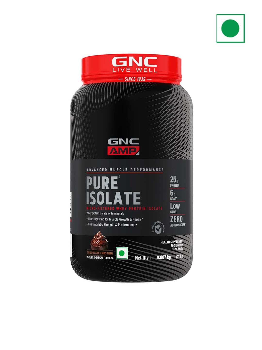 

GNC AMP Pure Isolate Powder - Chocolate Frosting - 0.907 Kg, Black