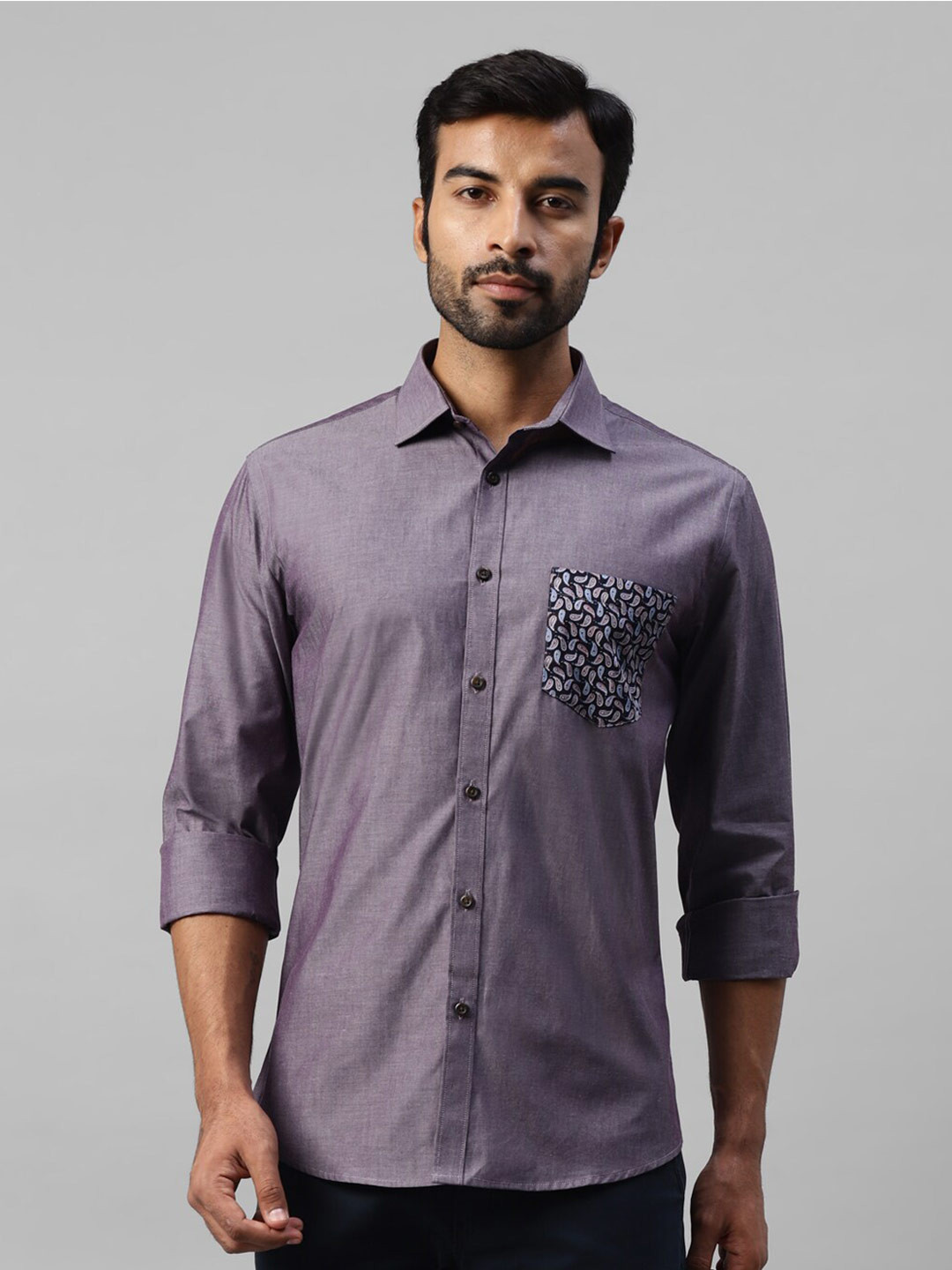 

DON VINO Comfort Slim Fit Spread Collar Cotton Casual Shirt, Purple