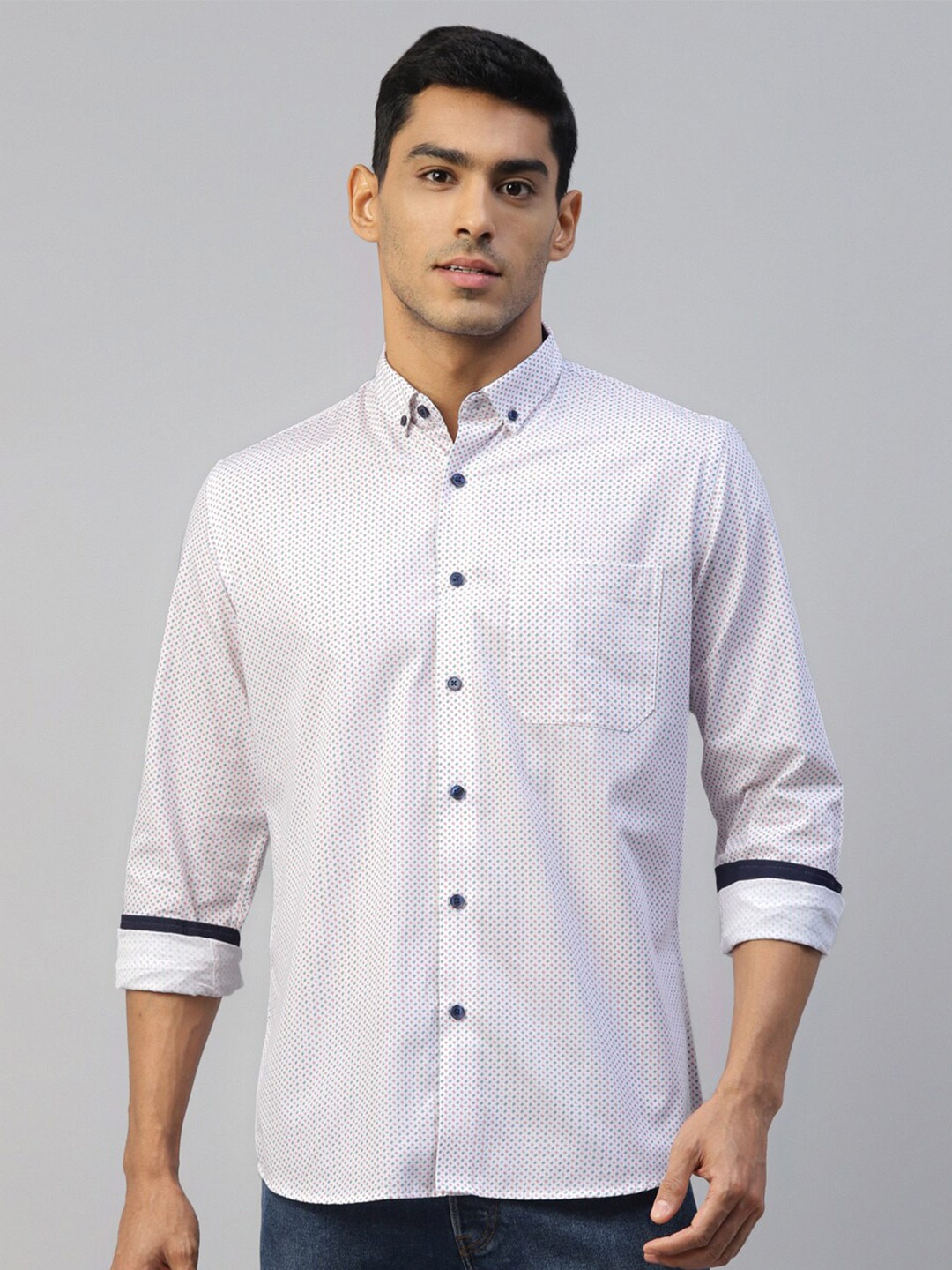 

DON VINO Comfort Micro Ditsy Printed Cotton Casual Shirt, White