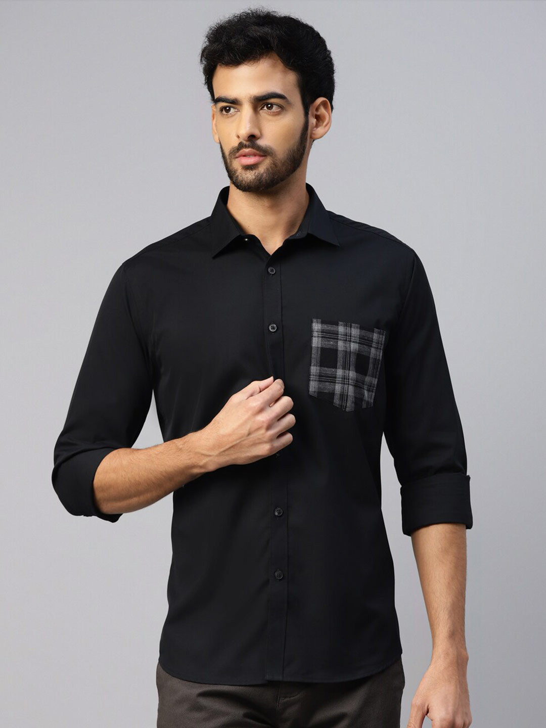 

DON VINO Comfort Slim Fit Tartan Checked Cotton Casual Shirt, Black
