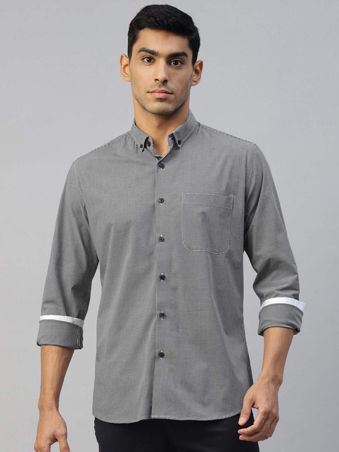 

DON VINO Comfort Slim Fit Micro Checked Cotton Casual Shirt, Grey