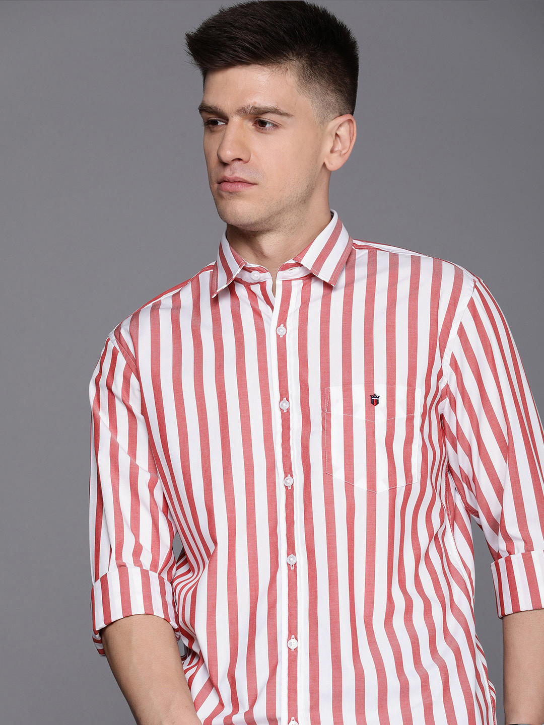 

Louis Philippe Sport Pure Cotton Slim Fit Striped Casual Shirt, Maroon