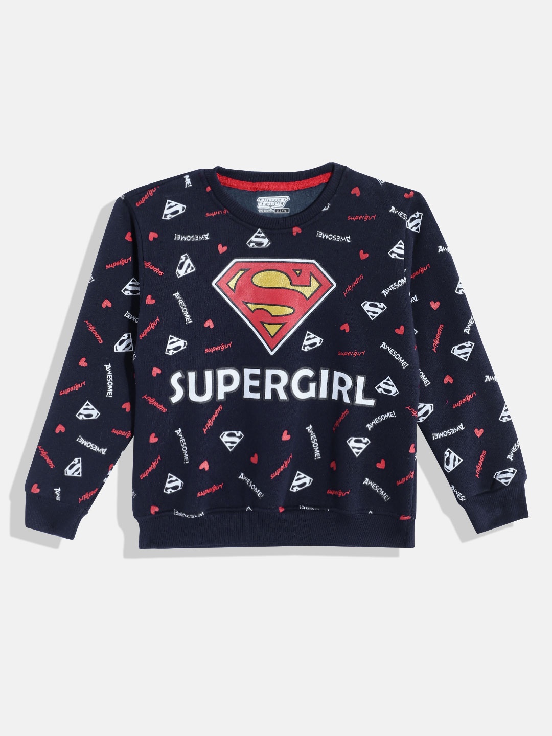 

Eteenz Girls Super Girl Printed Premium Cotton Sweatshirt, Navy blue