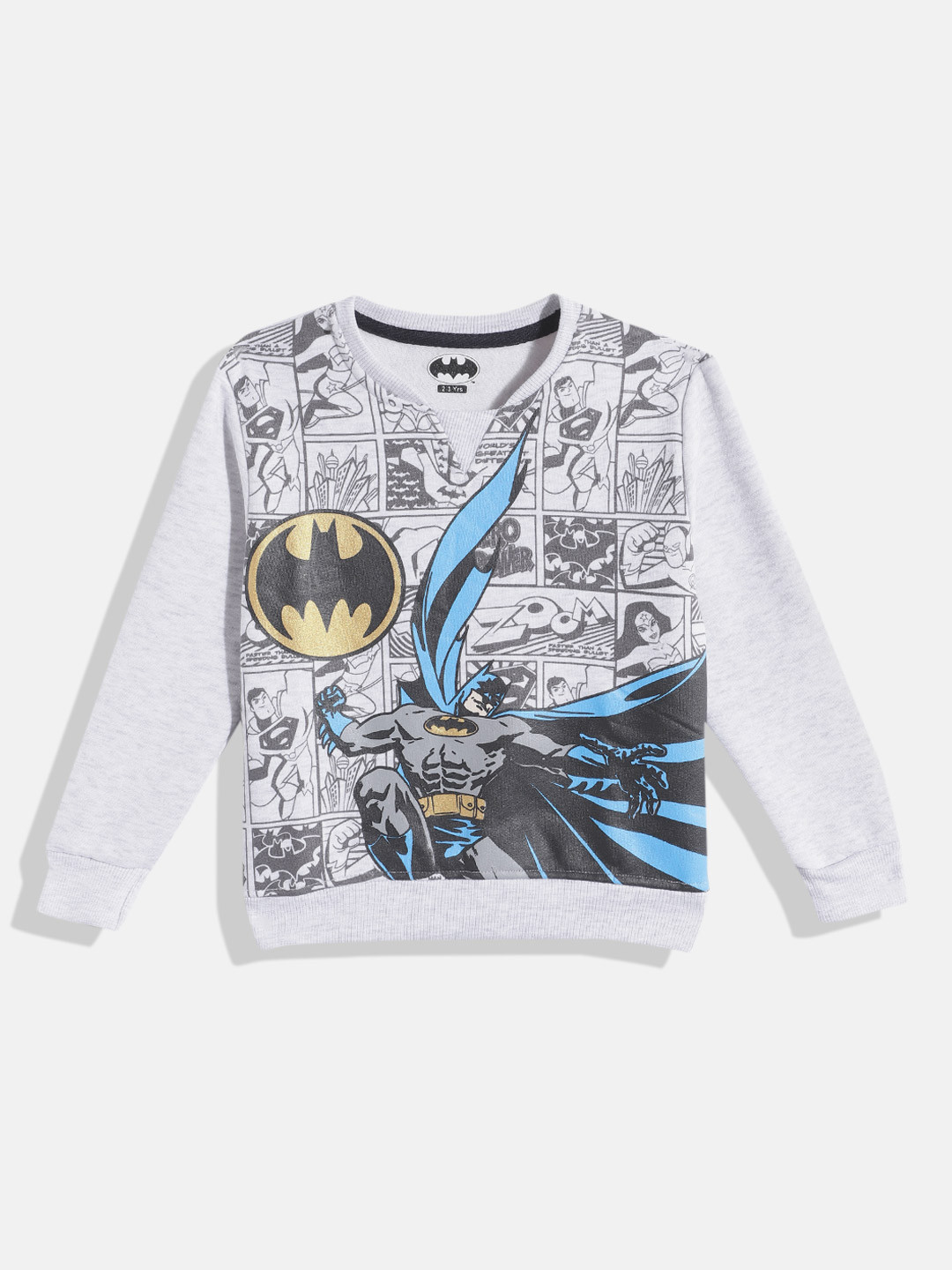 

Eteenz Boys Batman Printed Striped Premium Cotton Sweatshirt, Grey melange